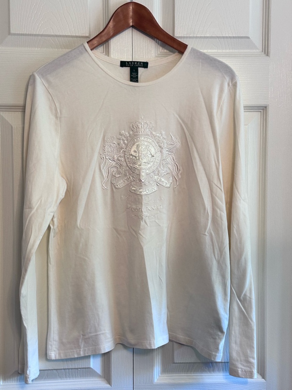 Ralph Lauren White Crewneck Cotton Tee with Signature Label